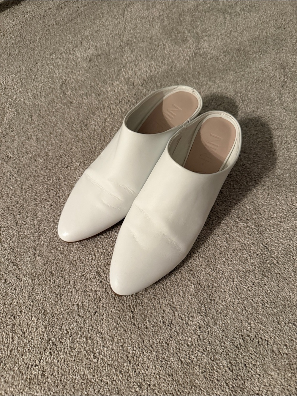 Nine West White Pointed Leather Slip-On Mules